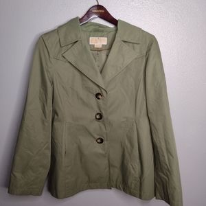 Michael By Michael Kors Womens  Trench Coat Jacket Medium Green Button A9